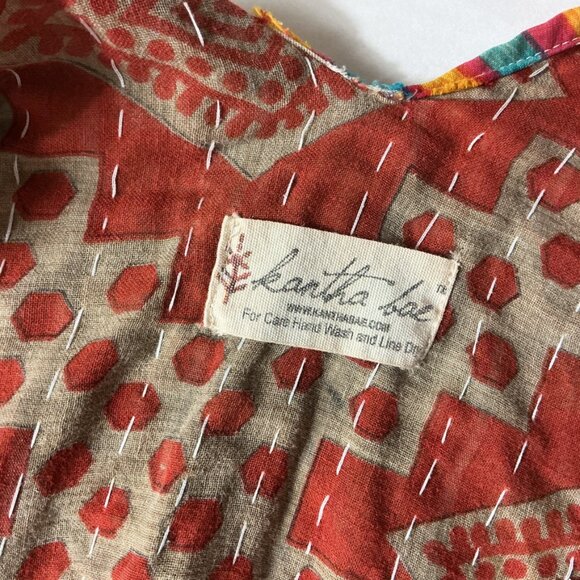 Kantha Bae Open Front Yellow, Red, Blue Green Floral Stitch Jacket Ruana OS - Picture 7 of 7